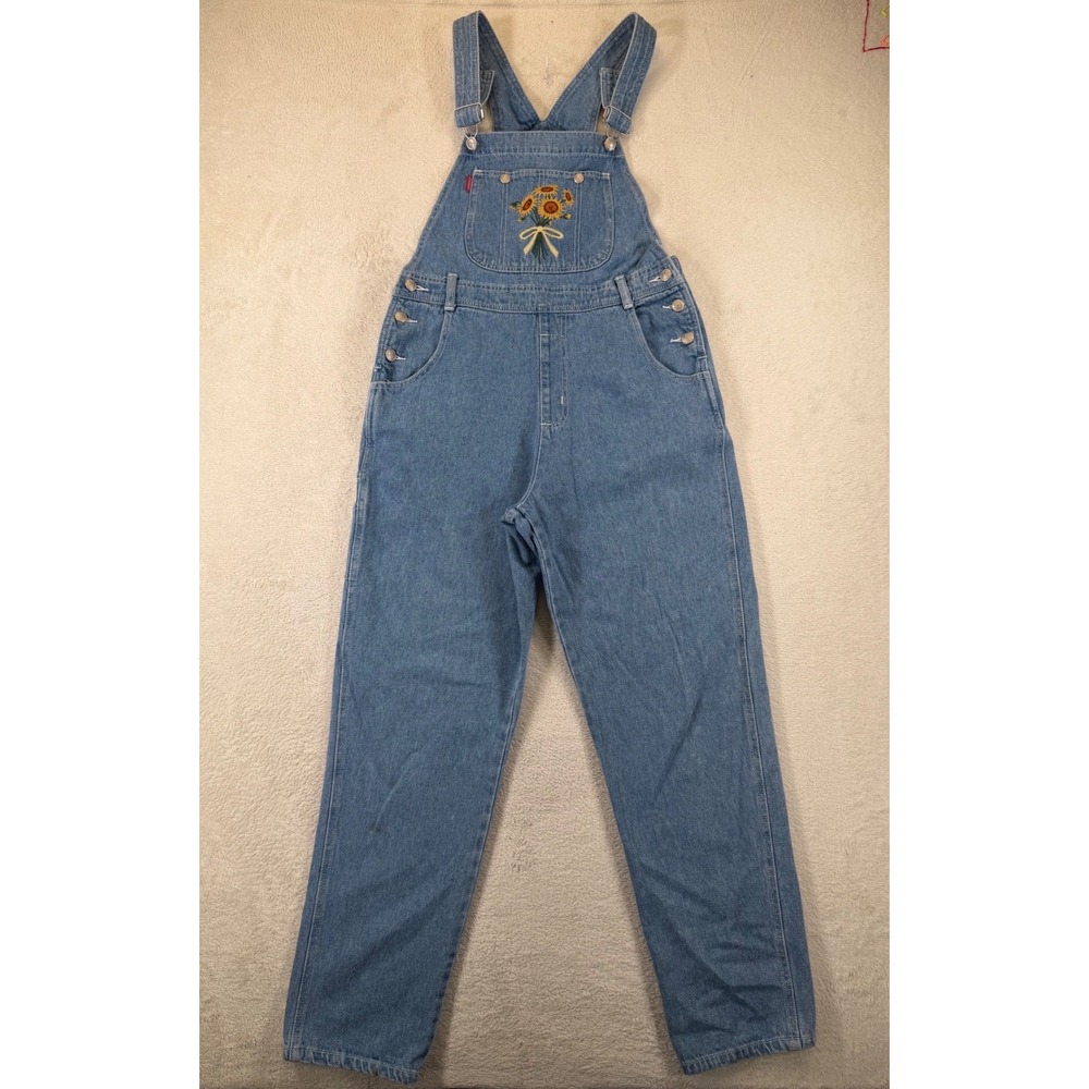 Vintage Y2K D'Mode Classix Sunflower Embroidered Jean Overalls Women Carpenter M